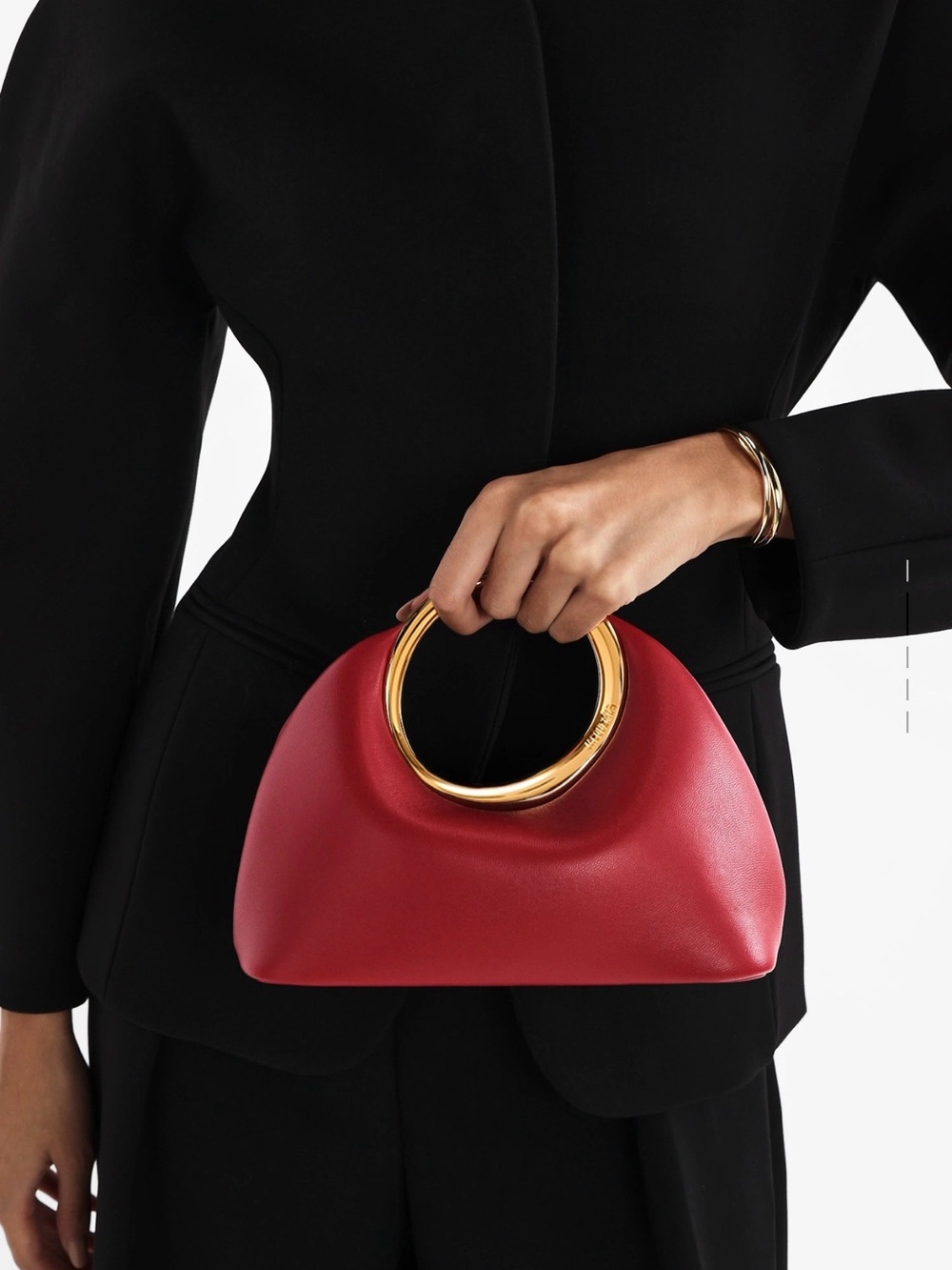 Jacquemus Red Leather Clutch le petit calino with Gold Circular Handle